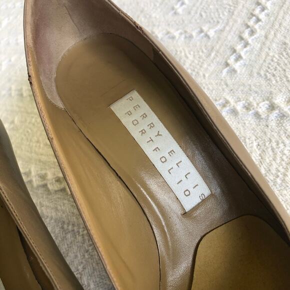 VTG Perry Ellis Portfolio Leather Heels Taupe Green Diamond 80s Italy 8 B Career - Picture 4 of 15